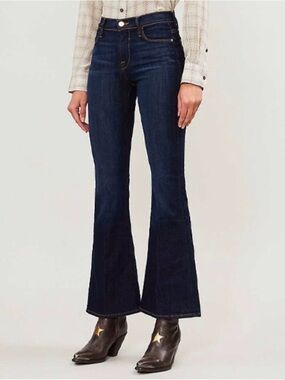 Frame Denim Le Pixie High Rise Flare, Dark Blue Women's Flared Jeans, 26